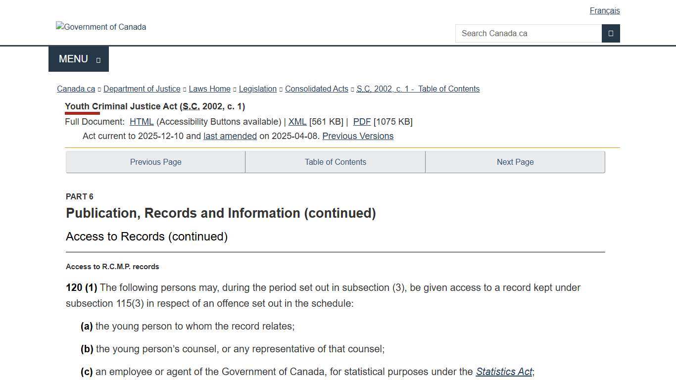 Youth Criminal Justice Act